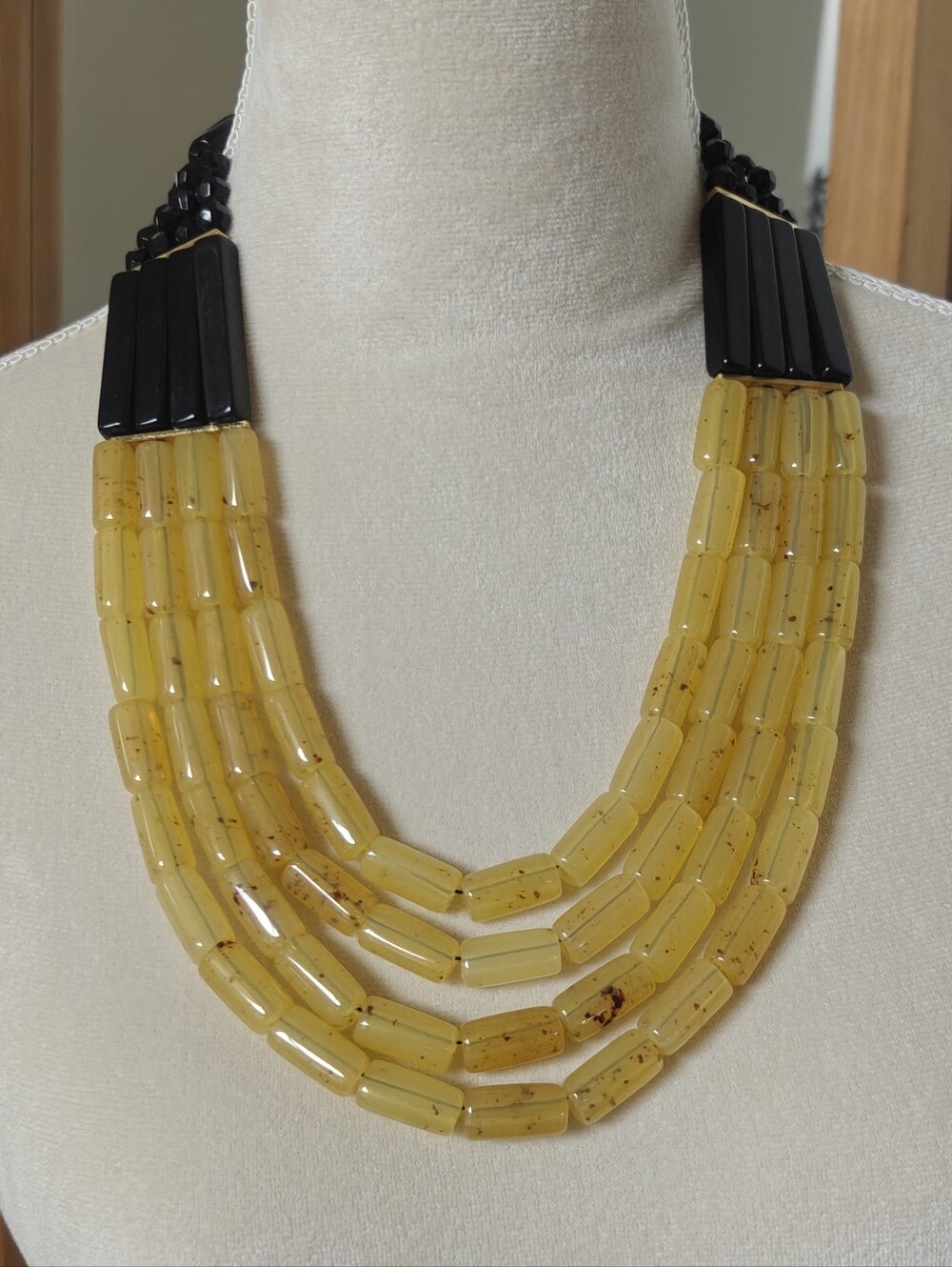 Yellow black beaded statement necklace